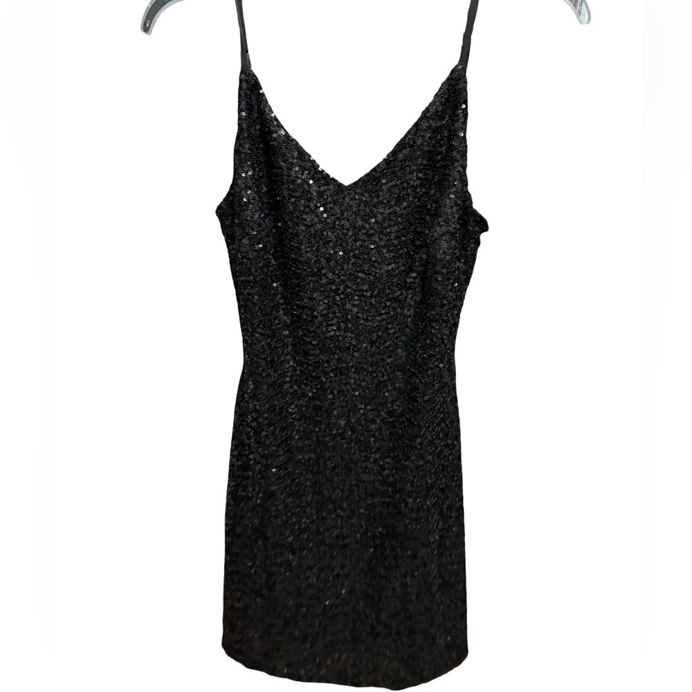 Black Sequin Spaghetti Strap Mini Dress